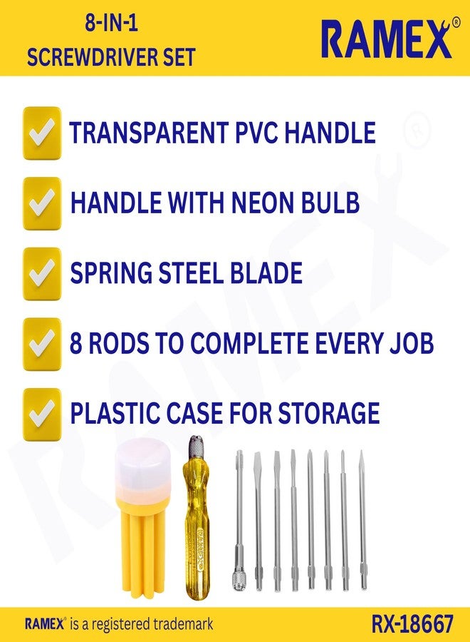 Ramex طقم مفكات براغي من رامكس، طقم أدوات مفكات براغي، طقم أدوات مفكات براغي مكون من 8 قطع مع علبة، طقم مفكات براغي قياسي (عبوة من 8 قطع) - Image 2